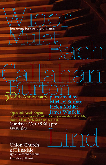 poster for the 50th anniversary celebration concert of the Opus 2361 Austin Organ